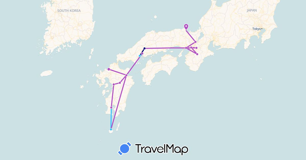 TravelMap itinerary: driving, train, boat in Japan (Asia)